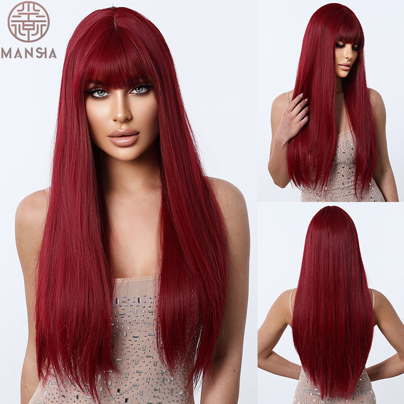 Women's Daily Dark Green Hair Bangs Full Top Chemical Long Straight Wig