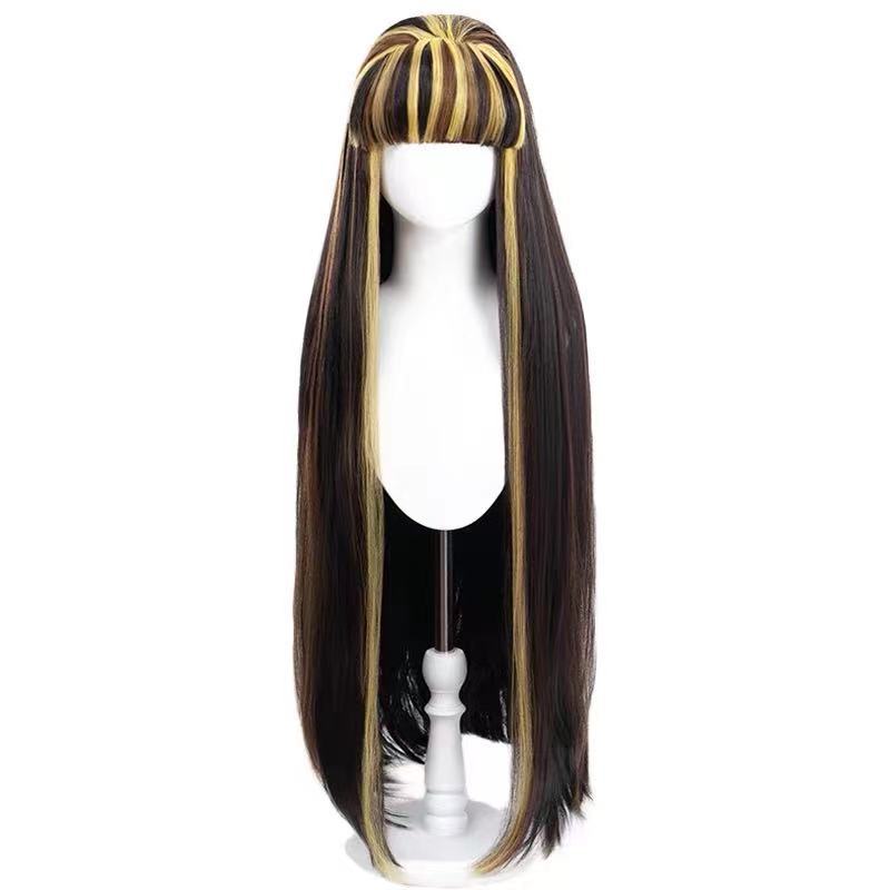 Cardamom Elf High School Cleo Black Yellow Brown Dyed Long Cos Wig