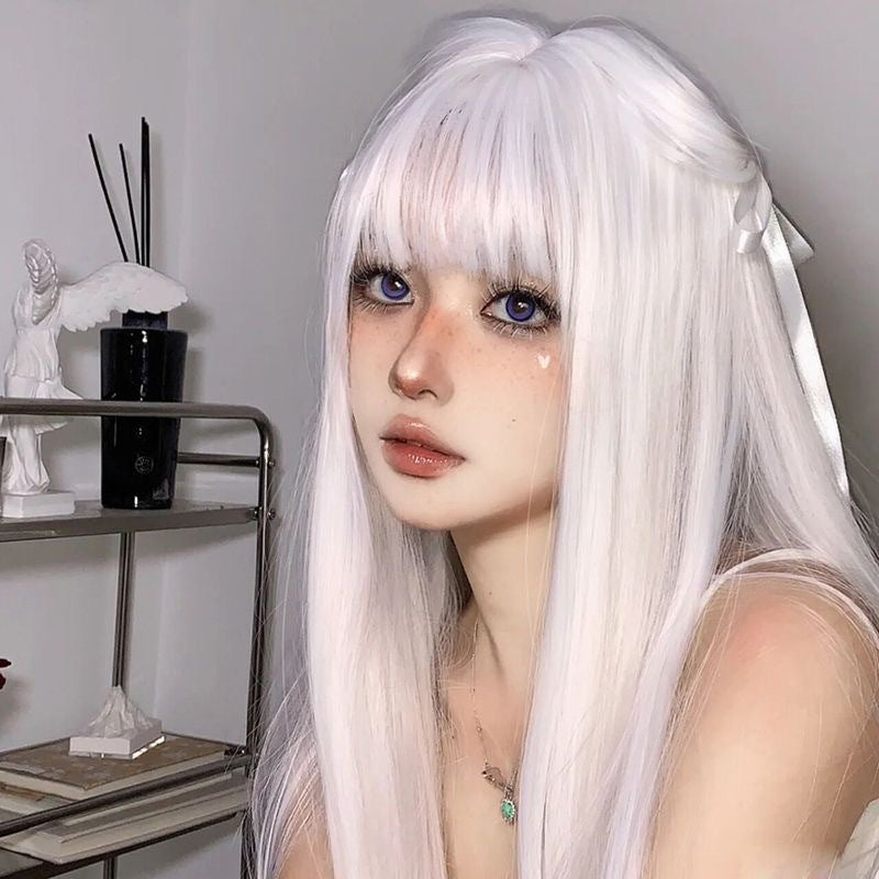 Women's Milk Tea Platinum Color Female Hair Long Straight Wig