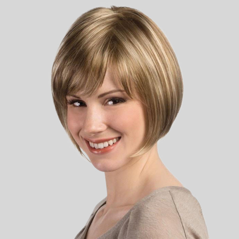 Women's Short Hair Side Bangs Head Cover Fashion Long Straight Wig