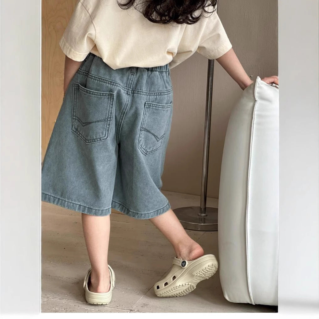 Children's Middle Big Fifth Thin Wear Denim Shorts Children's Pants