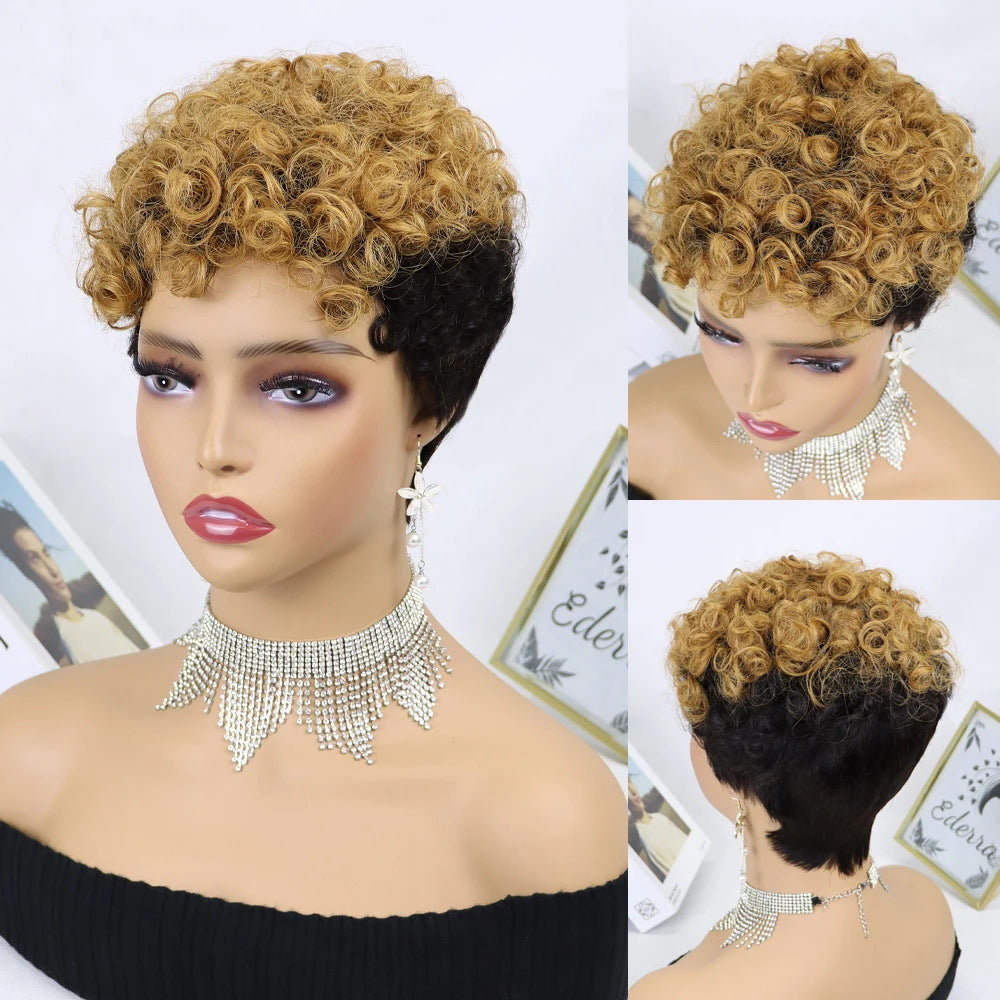Creative Human Short Curly Brazilian Color Real Hair Wig