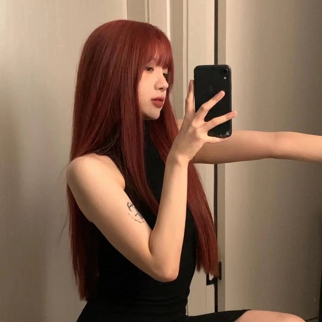 Female Hair Temperament Rose Red Sea Long Straight Wig