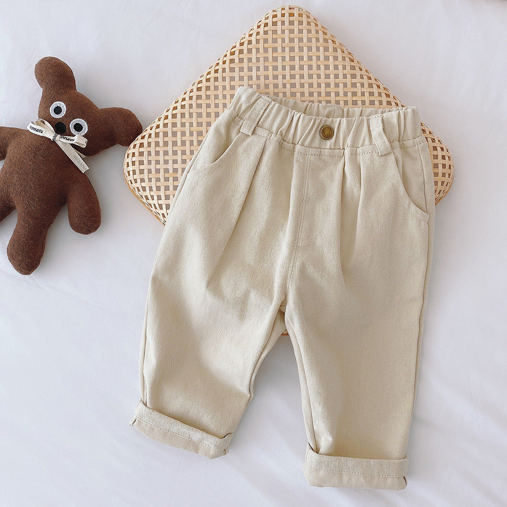 Solid Color Casual Small Left Right Autumn Korean Fashion Clothing Children's Pants