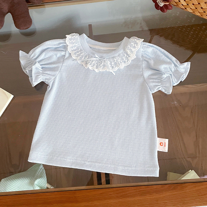 Short-sleeved Summer Puff Sleeve Lace Collar Children's T-shirt
