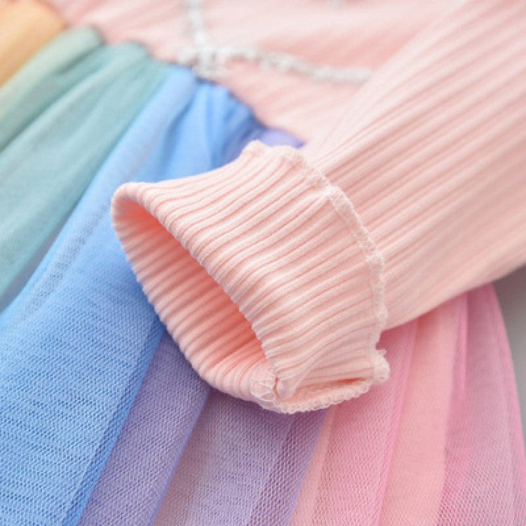 Sunken Stripe Mesh Korean Style Fashionable Fashion Children's Dress