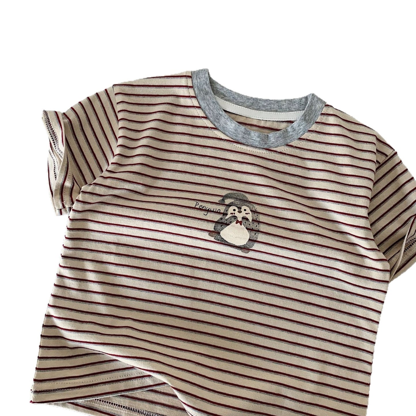 Children's Short-sleeved Summer Korean Cartoon Striped Thin Children's T-shirt