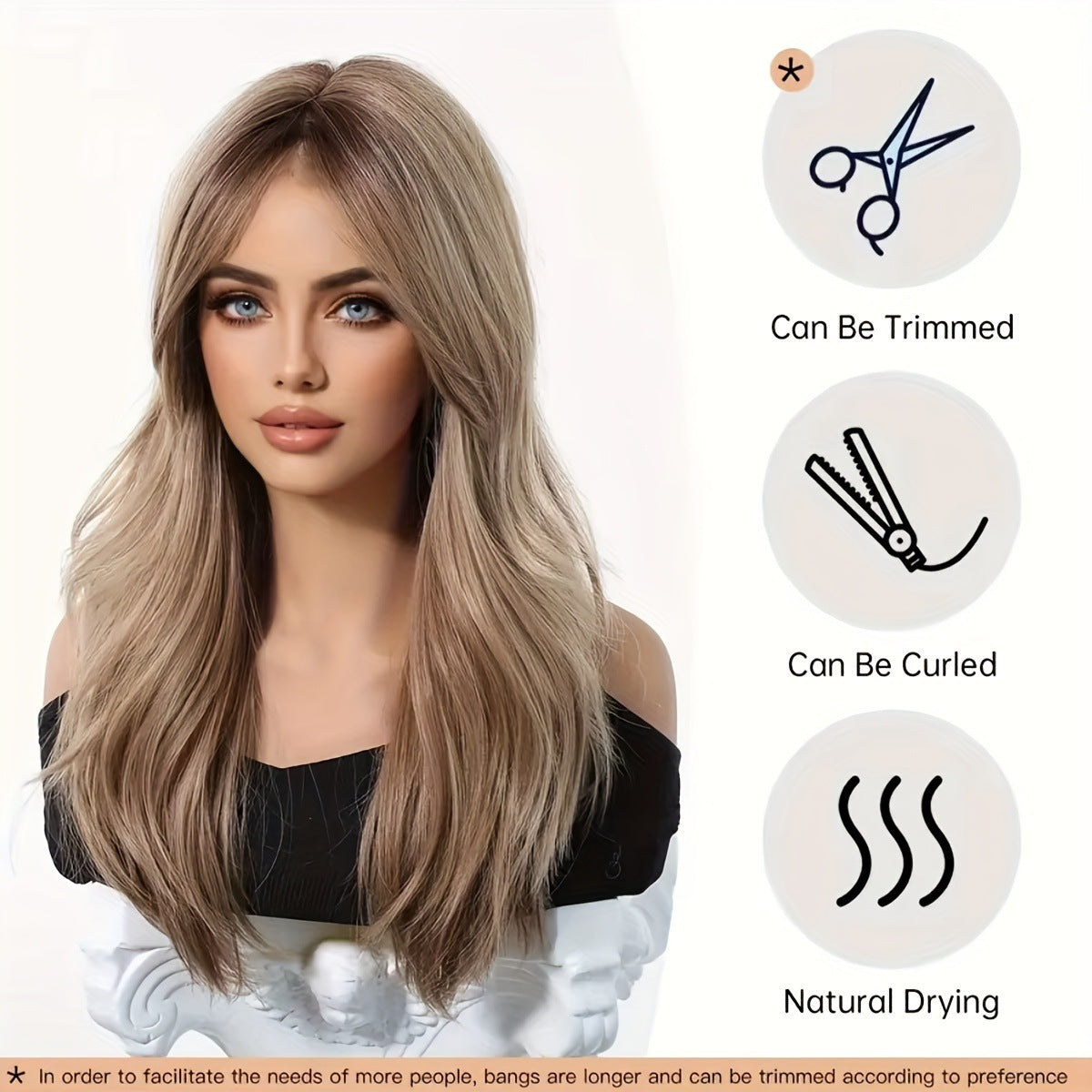 Women's Curly Hair Gray Brown Big Wave Layered Long Straight Wig