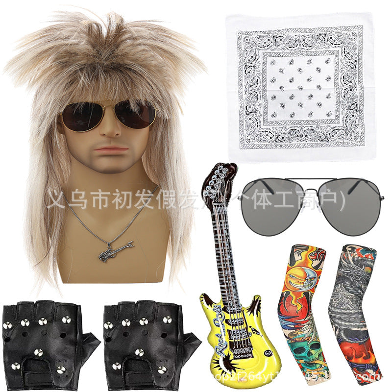 Men's Vintage Party Dress Up Rock Long Cos Wig