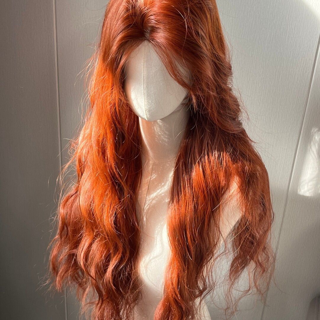 Women's Dirty Orange Water Ripple Curly Hair Simulation Natural Fashion Wig Long Curls