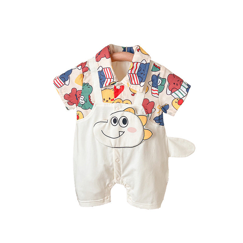 Thin Romper Born Male Clothes Short Sleeve Cartoon Dinosaur Fake Jumpsuit, Climbing Suit