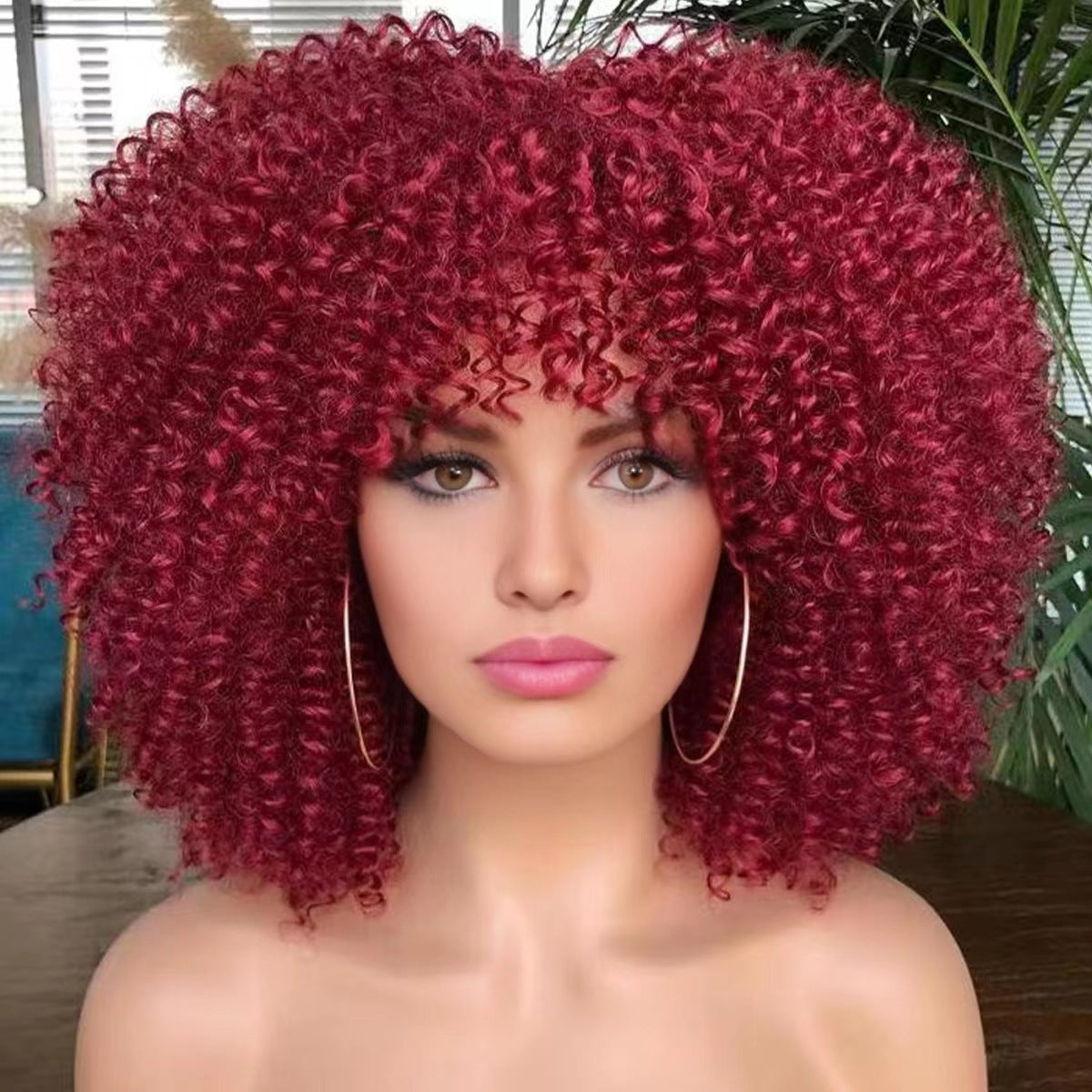 African Small Volume Fluffy Afro Head Cover Wig Short Curly Hair