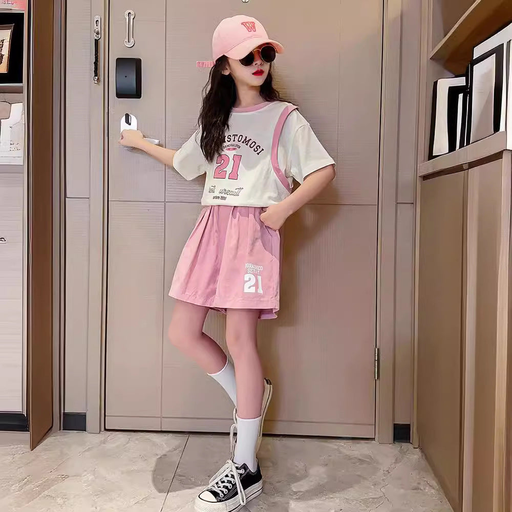 Women's & Children's Summer Western Style Clothing Teens Thin Shorts Two-piece Children's Suit