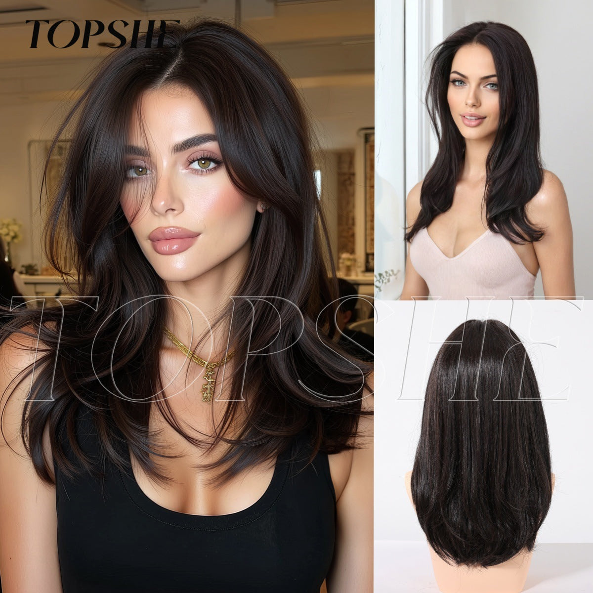 Lace Female Bangs Black Brown Hair Long Straight Wig