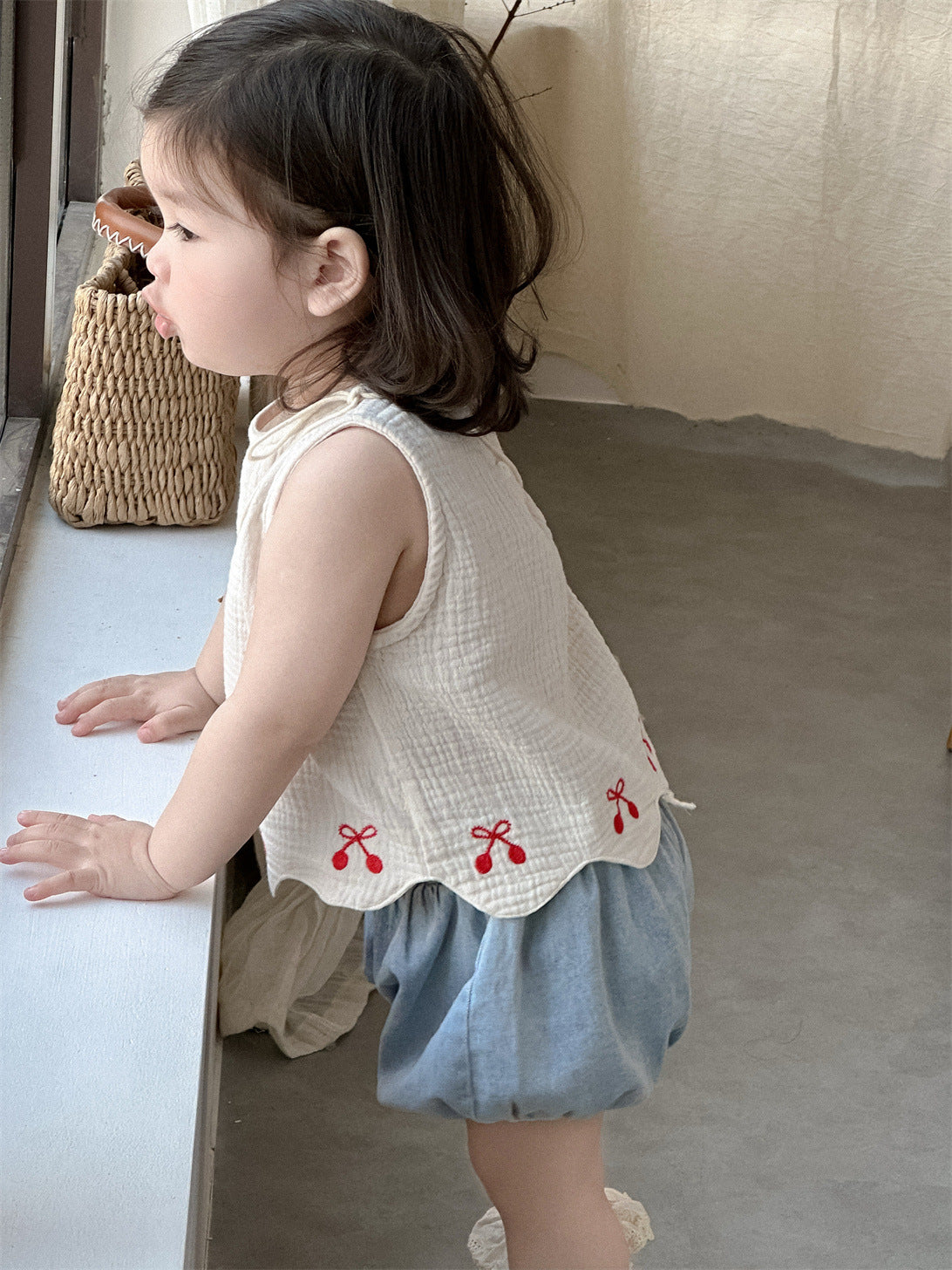 Children's Summer Clothes Thin Wear Korean Style Clothing Vest Denim Bodysuit Children's Suit