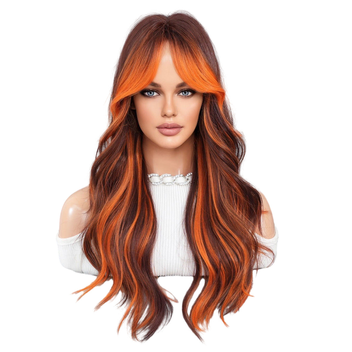 Painting Dyed Fashion Female Bangs Colorful Flame Orange Curly Wig Long Curls