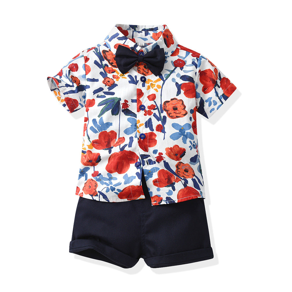 Children's Summer Clothing Short-sleeved Cotton Shirt Suspender Pants One Year Old Children's Suit