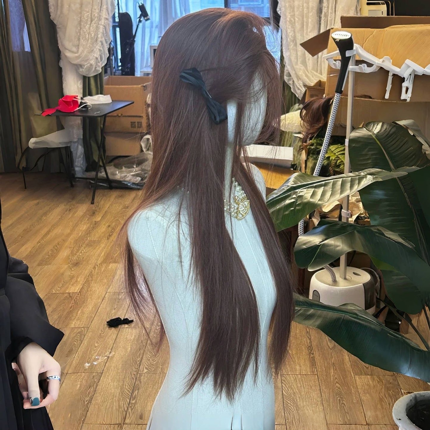 Pink Brown Western Style Bangs Hair White Girlish Small Lace Long Straight Wig