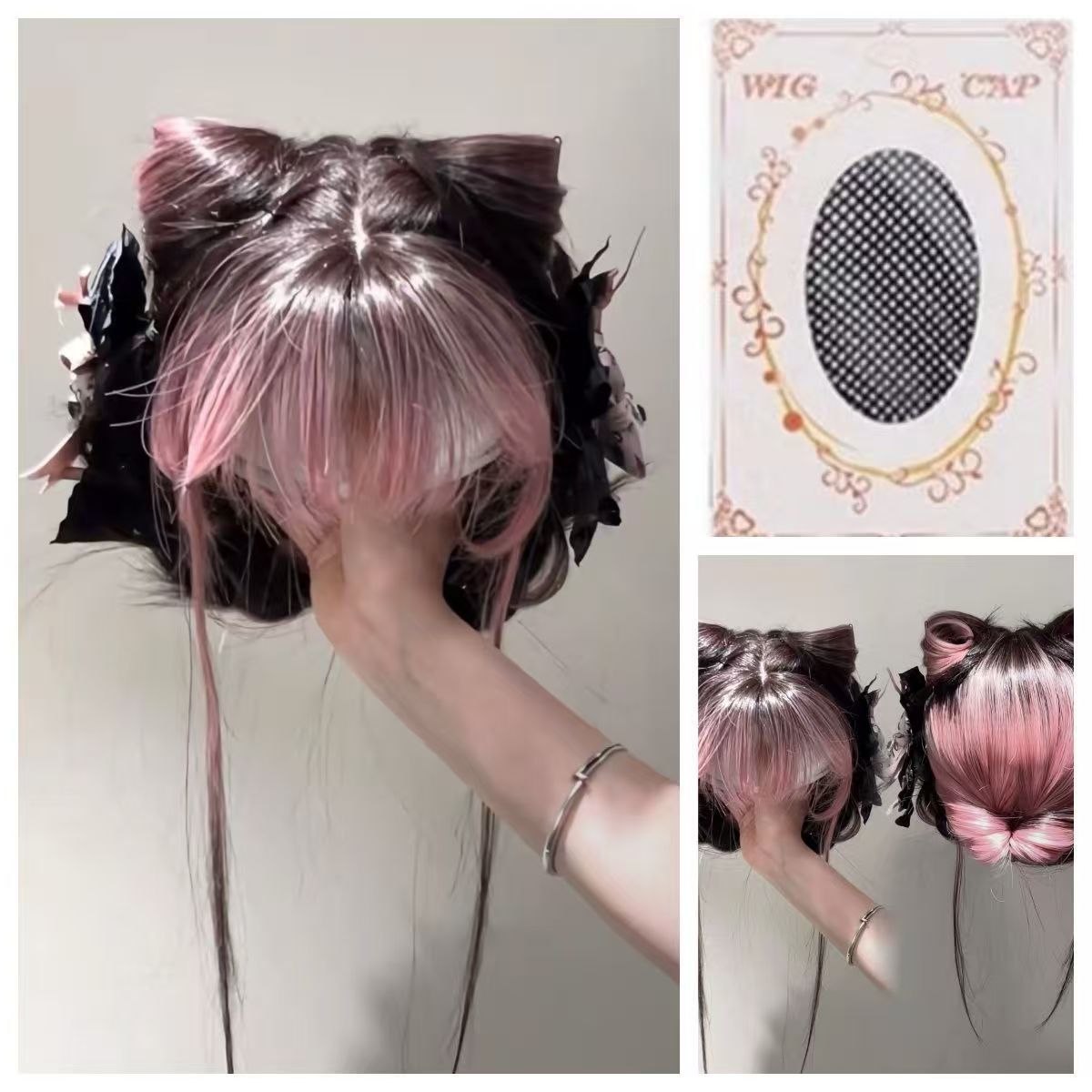 Yuan Hairline Powder Version Siamese Kitten Hair Pink Long Straight Wig