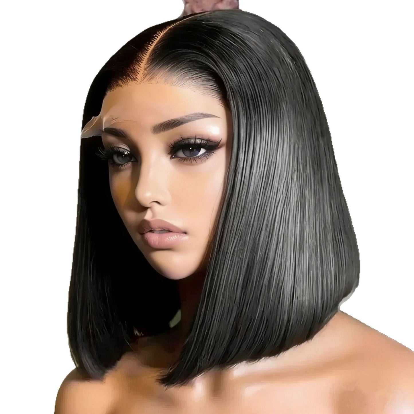 Women's Big Lace Front Black Chemical Fiber Wig Short Straight Hair