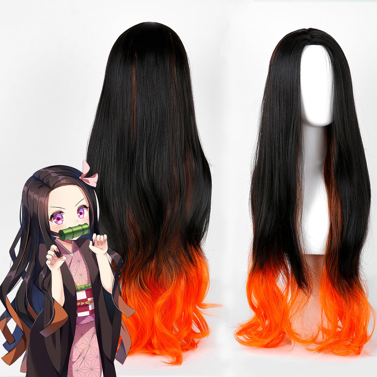 Anime Stove Door Dyed Gradient Long Hair Head Cos Wig