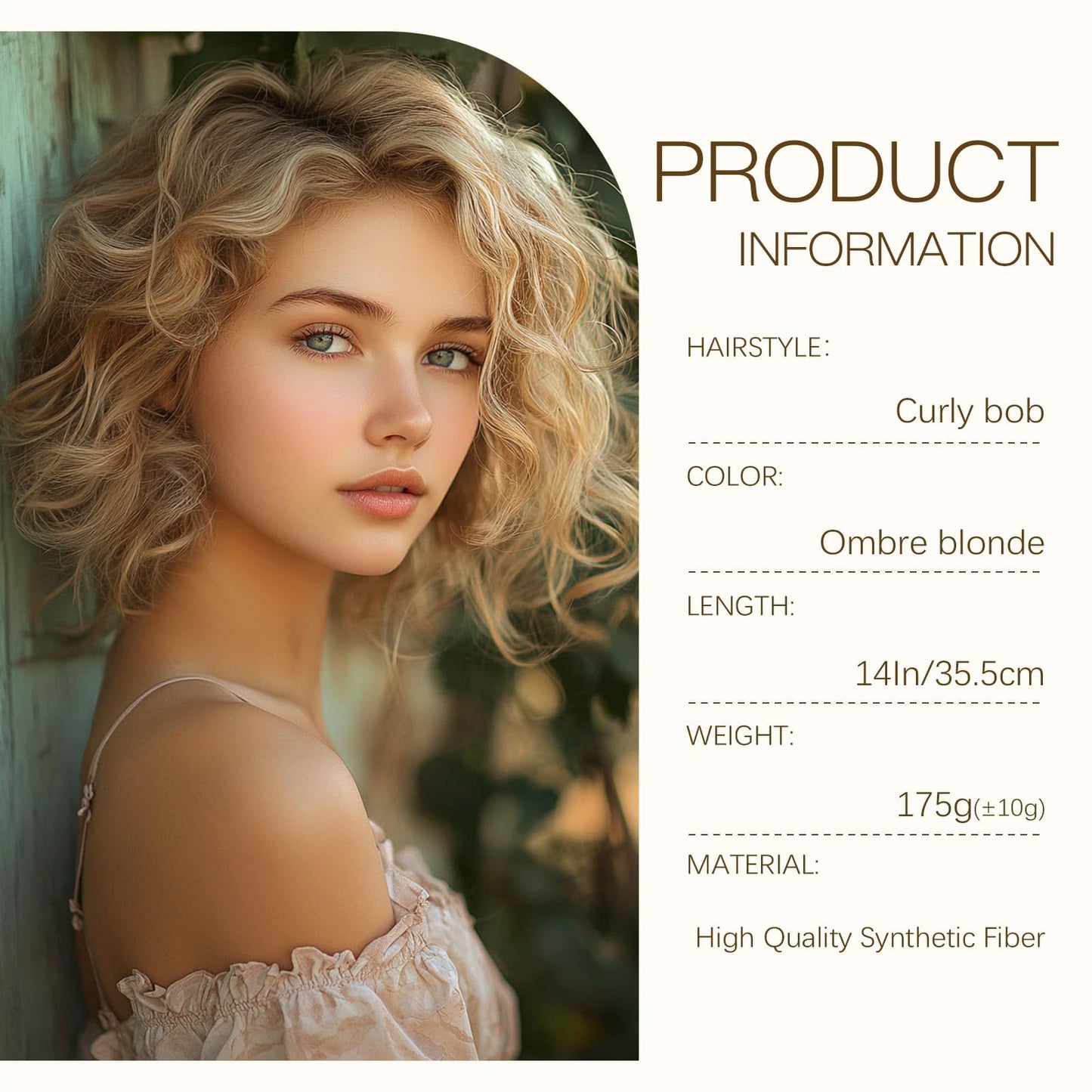 Women's Fashion Water Ripple Gradient Gold Split Wig Short Curly Hair
