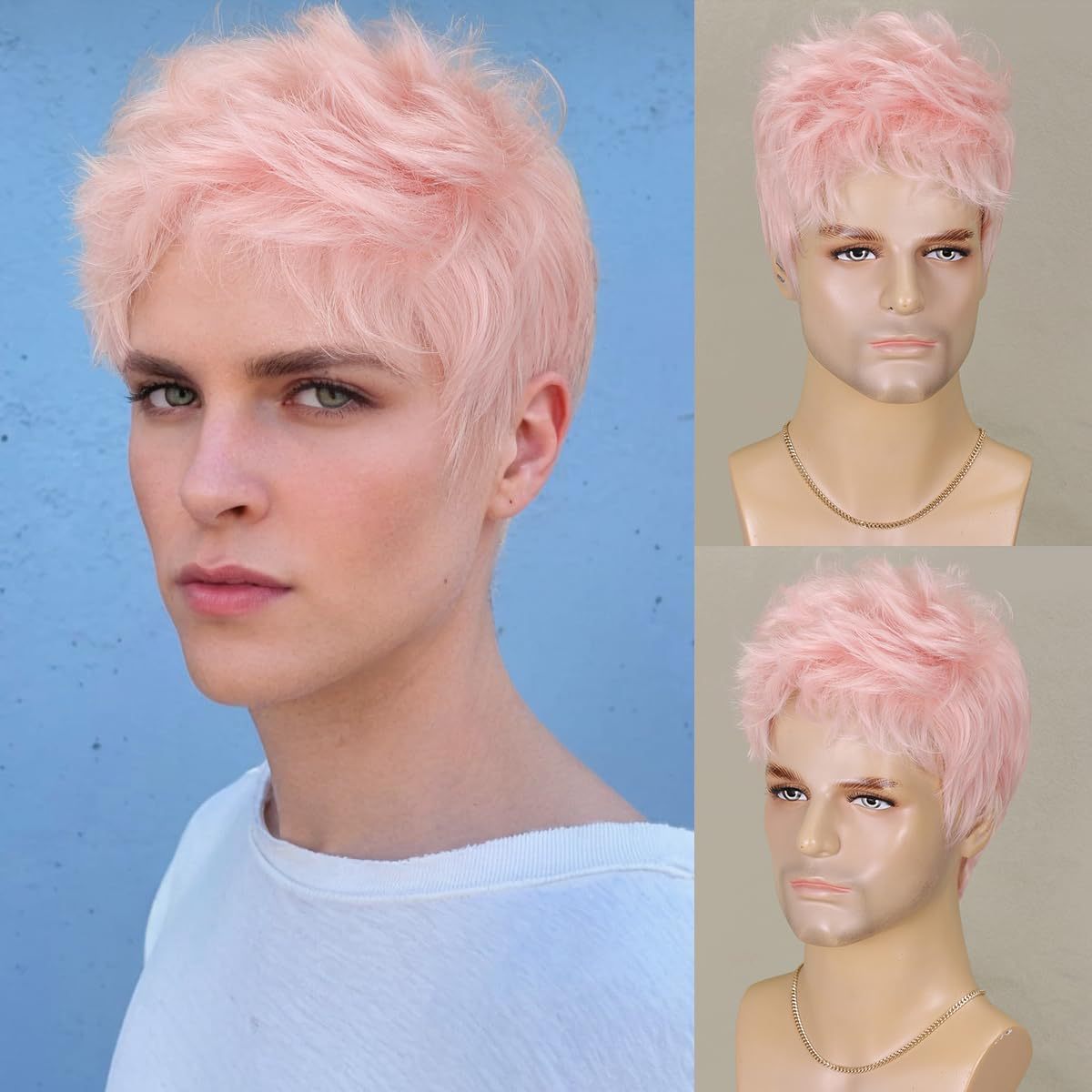 Women's & Men's Pink Short Hair Fashion Pretty Men's Wig