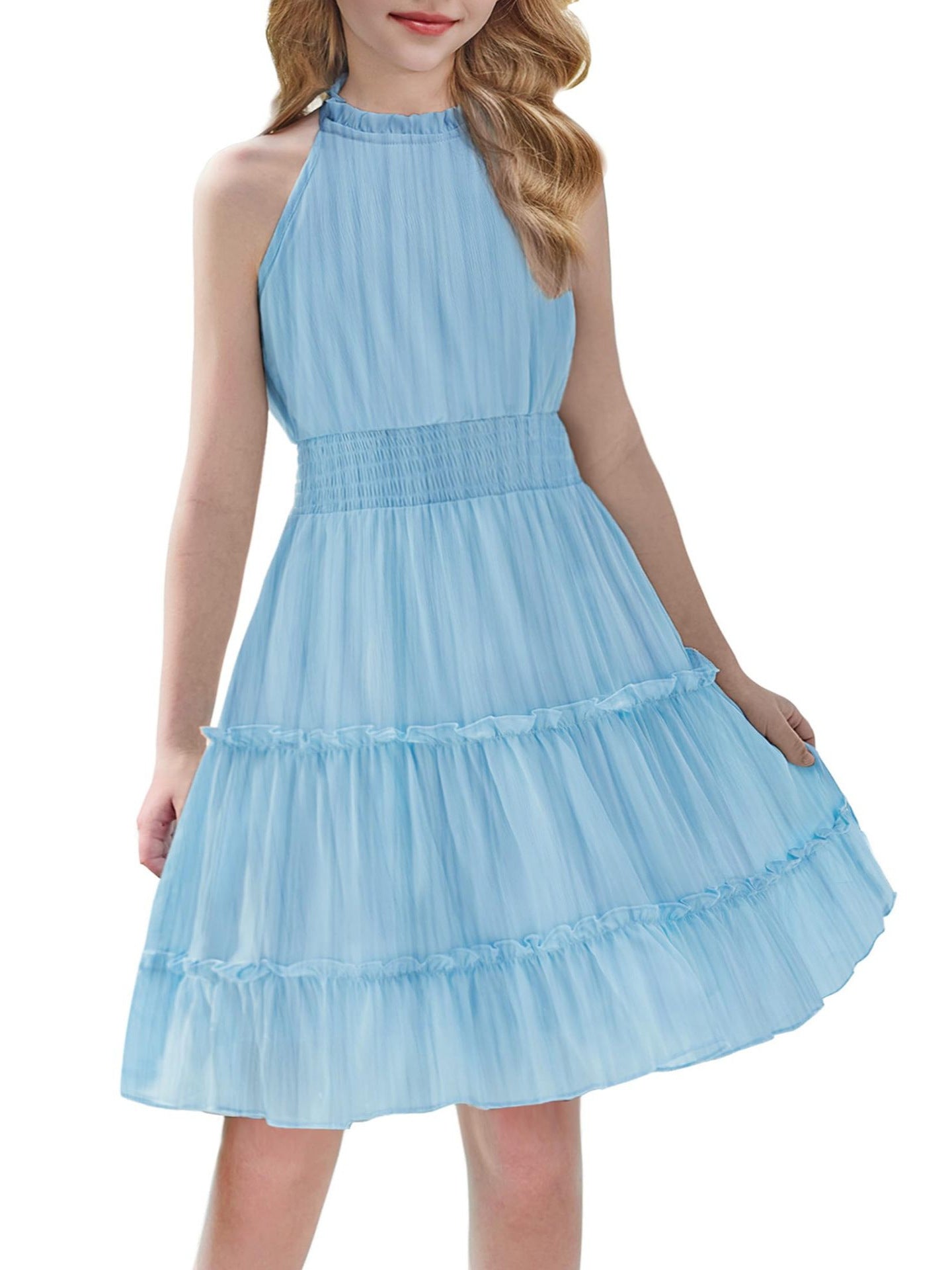 Solid Color Pleated Sleeveless Simple Temperament Commute Elegant Children's Dress