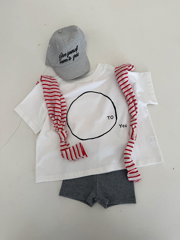 Children's Clothing Summer Korean Style Simple Black White Circle Short Sleeve Children's T-shirt