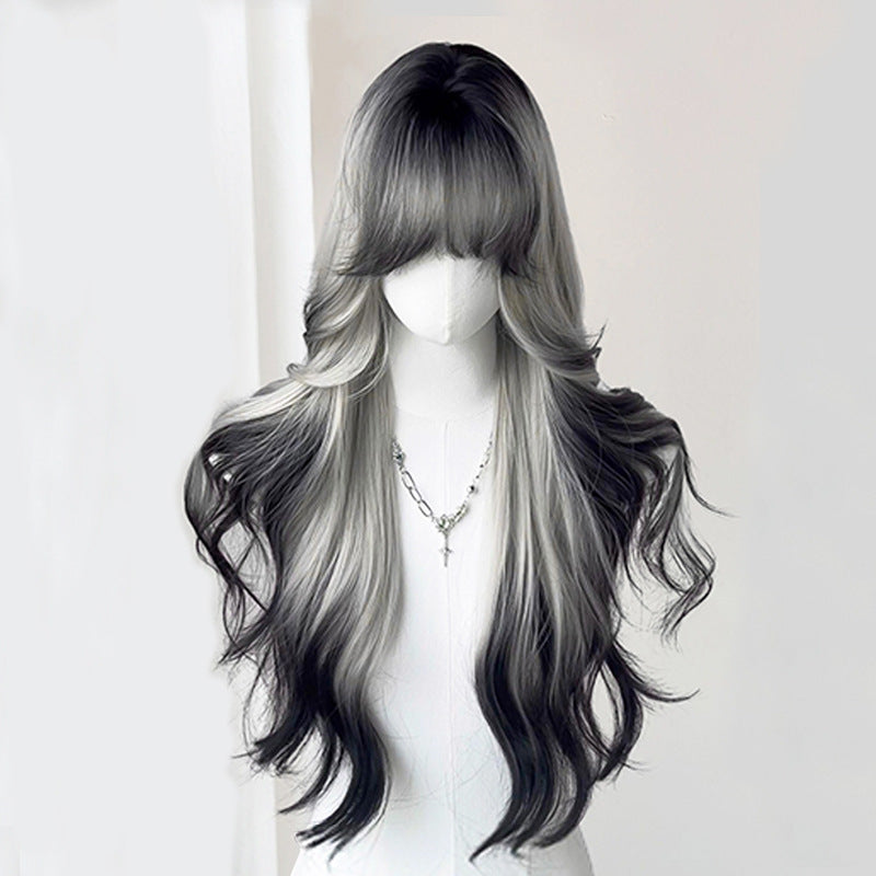 Air Straight Bangs Big Wave Gradient Curly Hair Natural Wig Long Curls