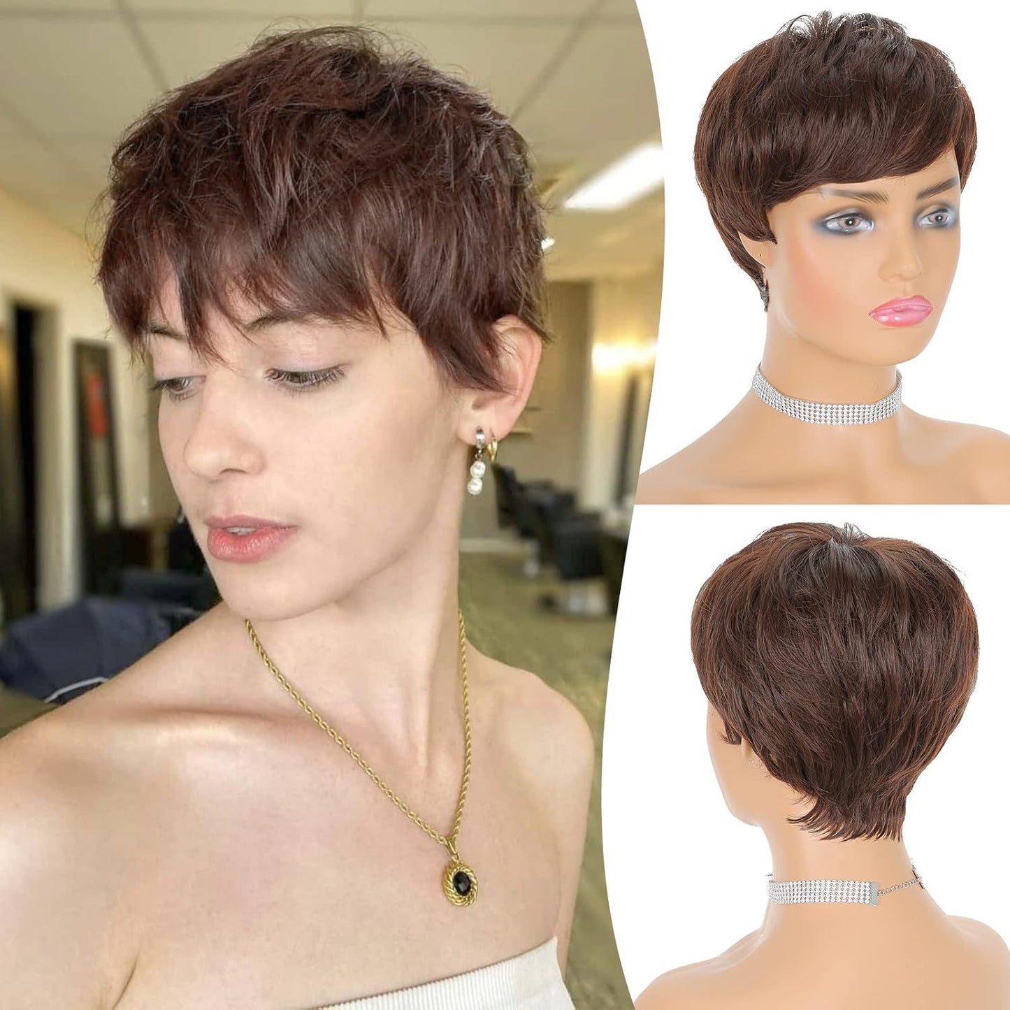 Women's Fashion Synthetic Wigs Gray White Split Wig Short Straight Hair