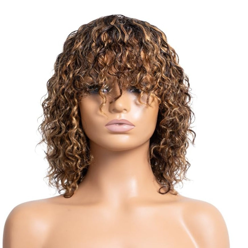 Women's With Bangs Hand Wrapped Small Chemical Wig Short Curly Hair