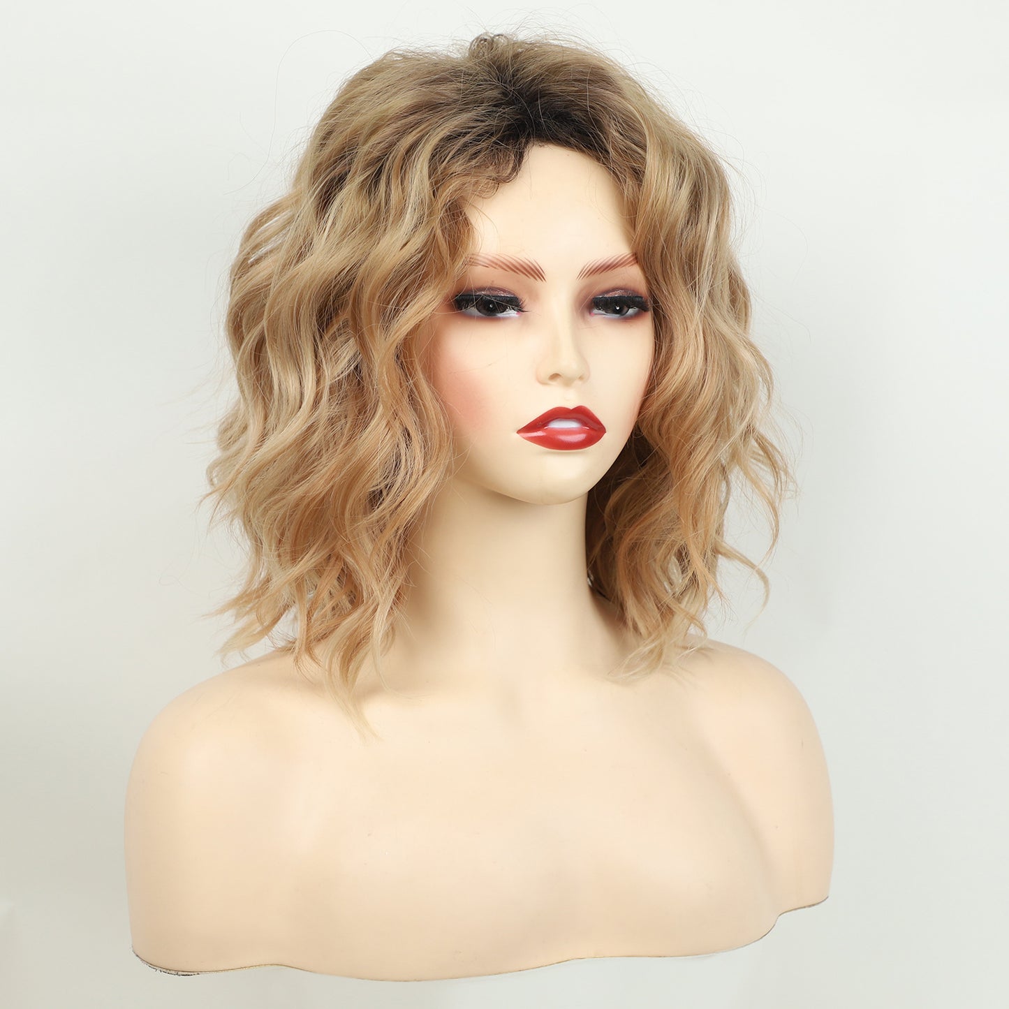 Women's Fashion Head Dyed Gradient Golden Partial Synthetic Wig Short Curly Hair