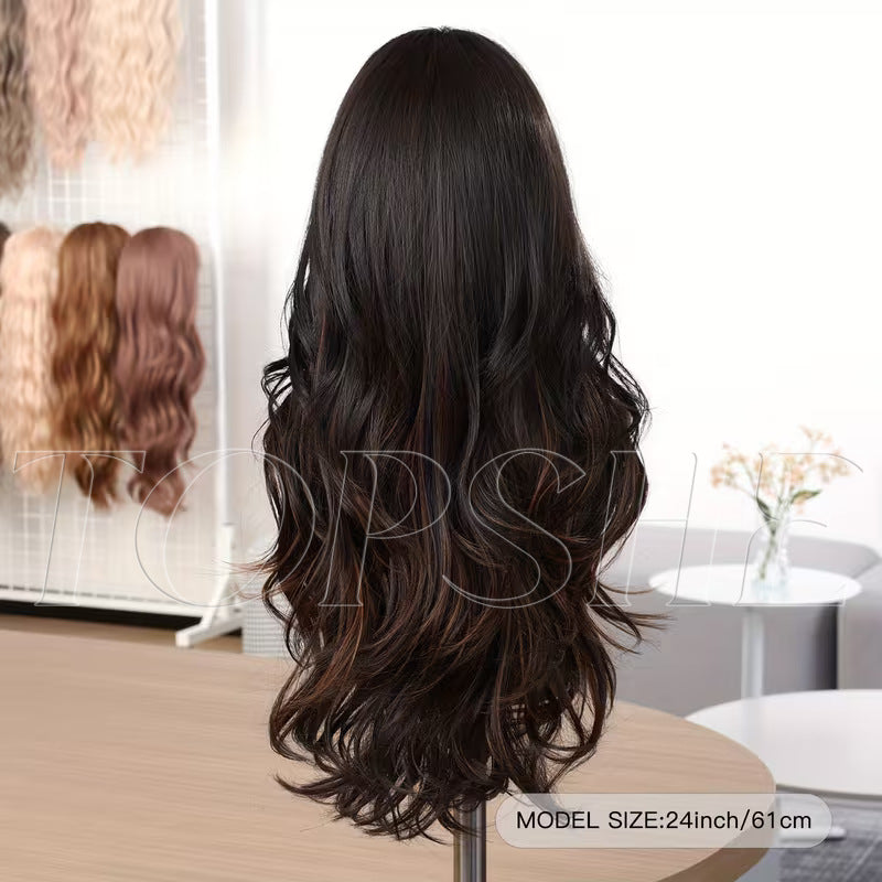 Fiber Female Bangs Black Brown Dyed Curly Hair Dignified Wig Long Curls