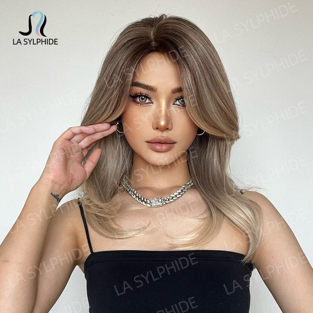 Platinum Gradient Color Chemical Fiber Soft Long Straight Wig