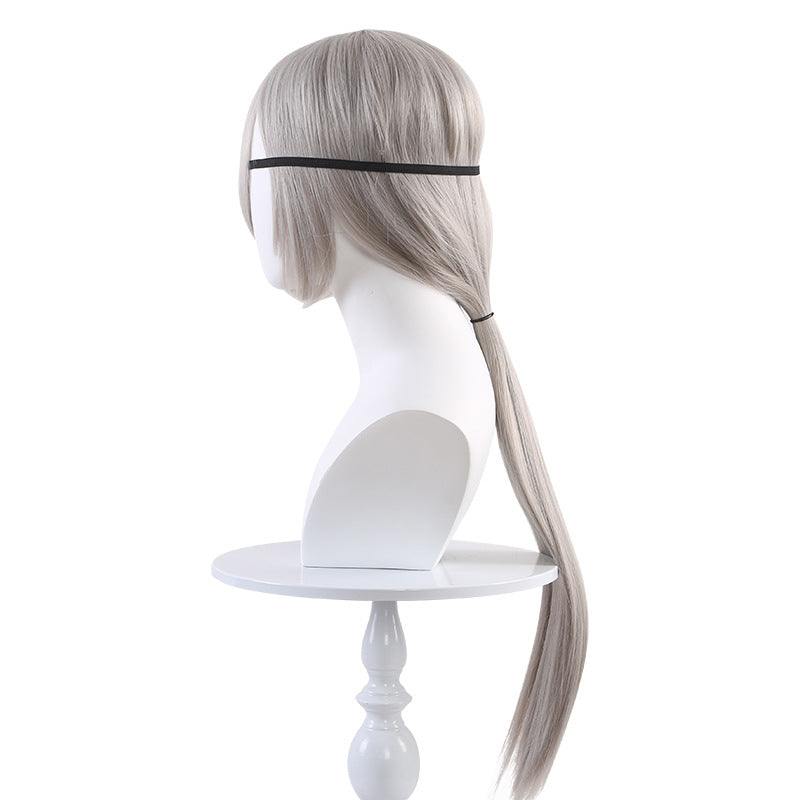 Chain Saw Hair Sier Gray Long Straight Ponytail Face Without Cos Wig