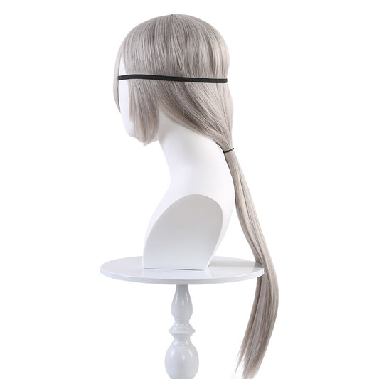 Chain Saw Hair Sier Gray Long Straight Ponytail Face Without Cos Wig