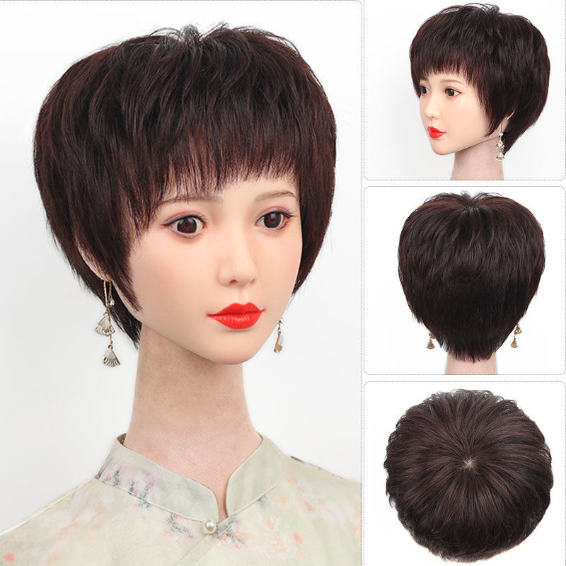 Hand Woven Split Short Lady All Textured Headgear Mother Real Hair Wig