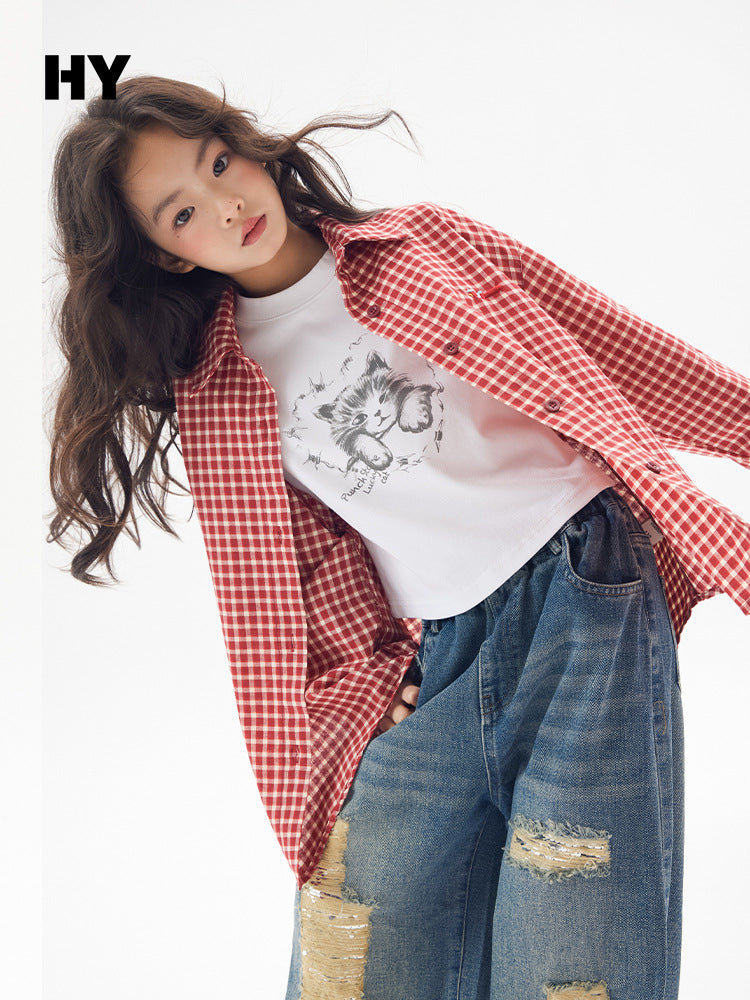 Women's & Children's Autumn Korean Style Outer Wear Long Children's Shirt