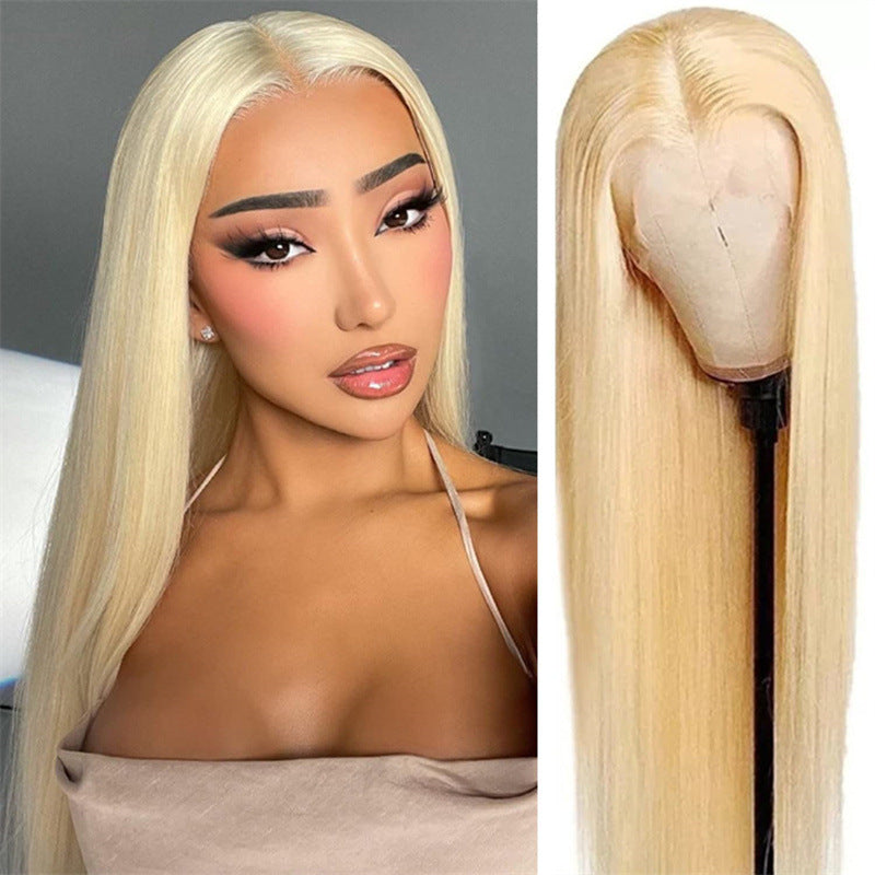 Women's Light Golden Medium Hair Chemical Fiber Long Straight Wig