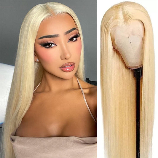 Women's Light Golden Medium Hair Chemical Fiber Long Straight Wig