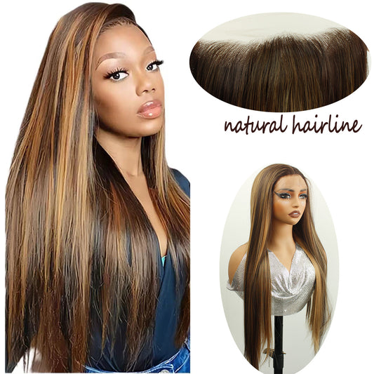 Piano Color Front Lace Full Top Long Straight Wig