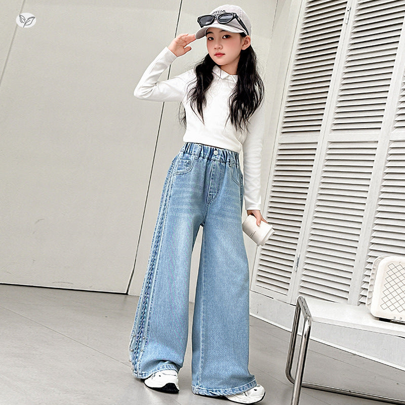 Jeans Spring Middle Big Light Blue Children's Pants