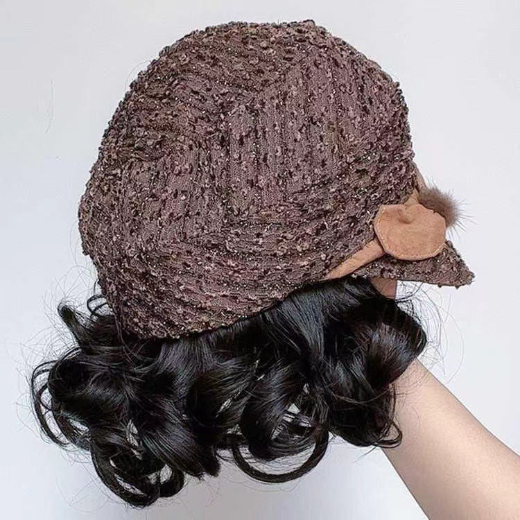 Hat One Female Realistic Natural With Wig Short Curly Hair