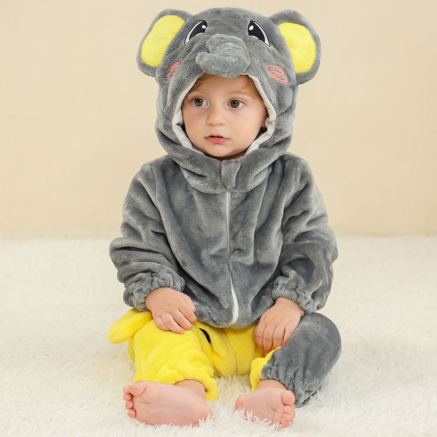 Infant Flannel Animal Jumpsuit Cartoon Hooded Jumpsuit, Climbing Suit