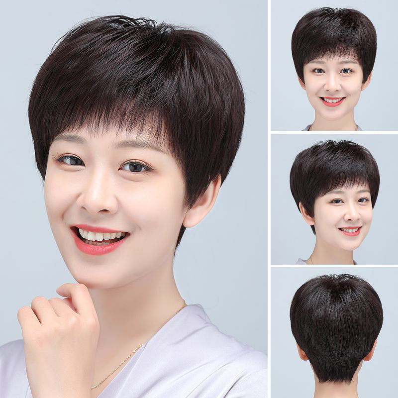 Human Straight Lady Mom Natural Younger Real Hair Wig