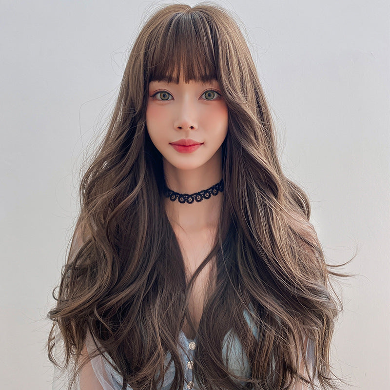 Women's Hair Full Top Air Bangs Style Fluffy Wig Long Curls