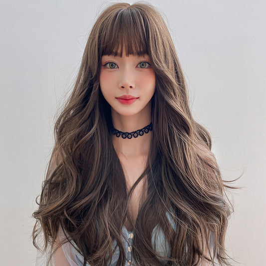 Women's Hair Full Top Air Bangs Style Fluffy Wig Long Curls
