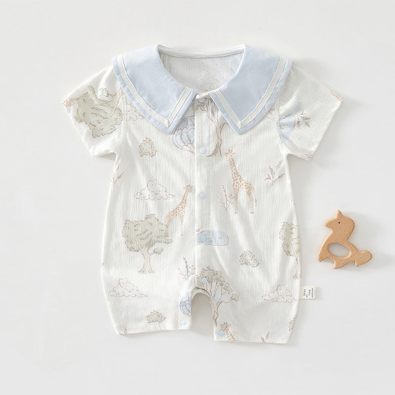 Born Summer Thin Pure Cotton Short Sleeve Jumpsuit Jumpsuit, Climbing Suit