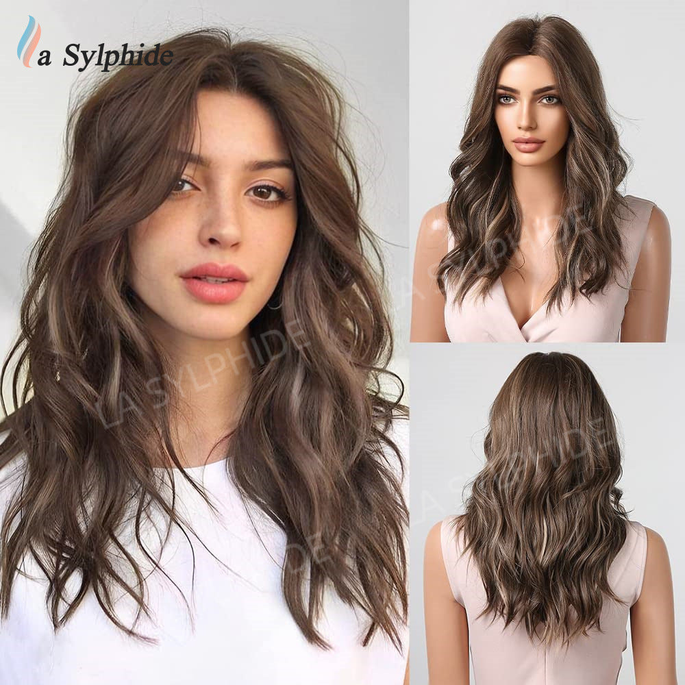 Curly Hair Medium Black Brown Dyed Female Head Cover Fiber Wig Long Curls